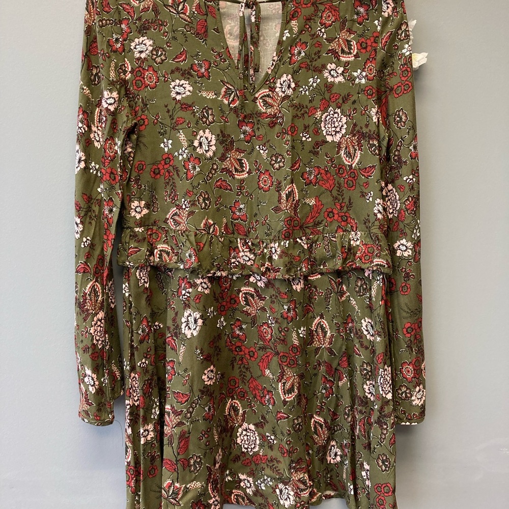 Copper Key Women’s Dress Green Boho Juniors Long Sleeve V-neck Size Small [ff]